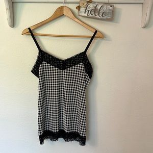 🌻 WHBM Black & White Gingham Lace Cami